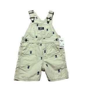 NWT OshKosh B'gosh Kids Tan Overalls Skull Print Size 18M Halloween Pirate
